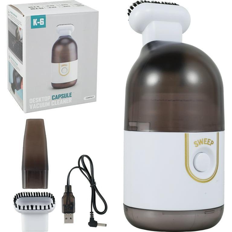 Desktop Vacuum Cleaner USB Rechargeable with Brush Silent Cordless Cleaner,White