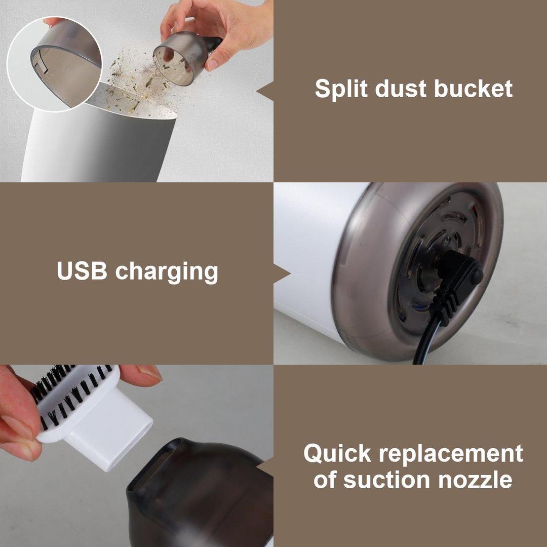 Desktop Vacuum Cleaner USB Rechargeable with Brush Silent Cordless Cleaner,White