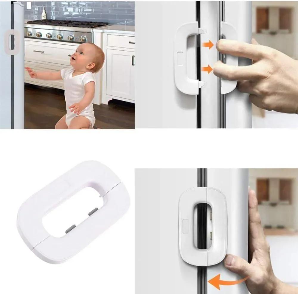Fridge Lock Adhesive Self Locking Refrigerator Door Lock with Double Press Unlock Baby Safety & Food Protection
