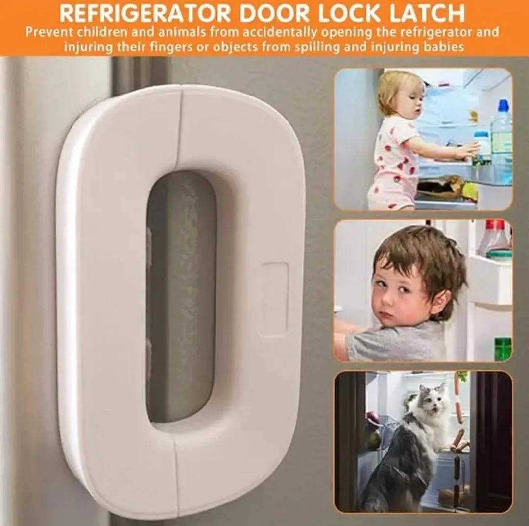 Fridge Lock Adhesive Self Locking Refrigerator Door Lock with Double Press Unlock Baby Safety & Food Protection