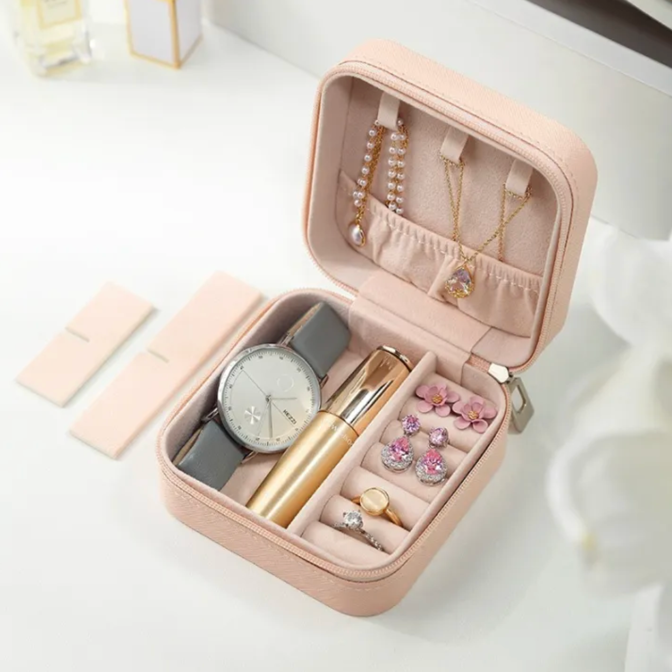Leather Travel Jewelry Organizer Box
