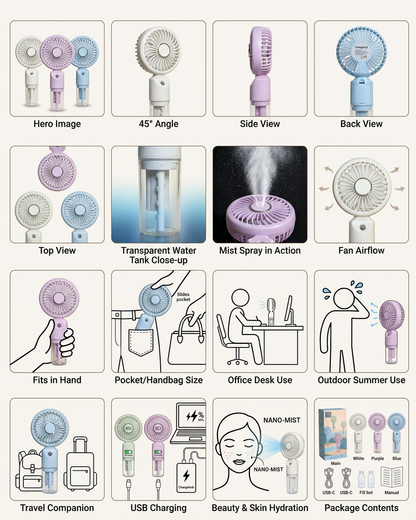Portable USB Rechargeable Mist Fan With Water Spray